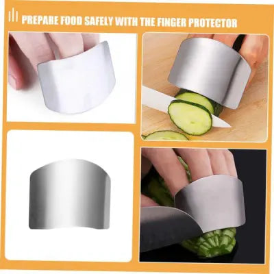 2 Pcs Stainless Steel Finger Protector for Cutting – Safe Finger Guard Shield for Vegetable, Fruit & Meat Cutting (Silver)