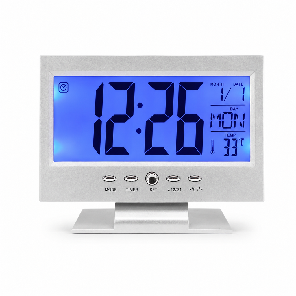 Digital LCD Clock with Calendar, Temperature Sensor, Alarm for Table and Study Desk