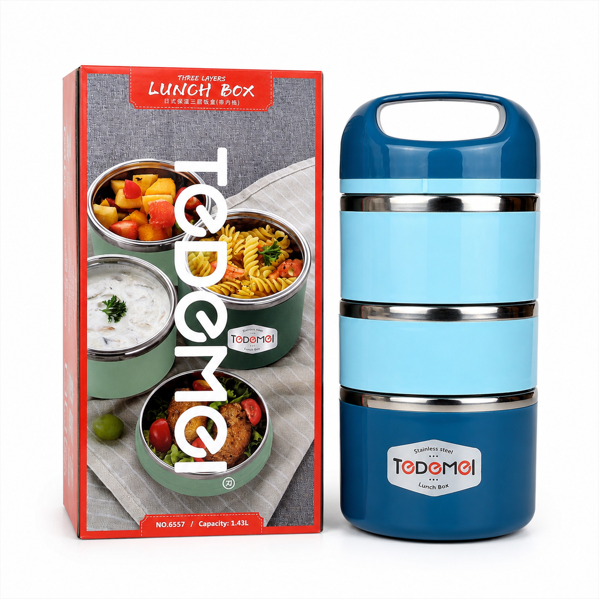 3.5 Layer 1.43L Stainless Steel Lunch Box – Leak-Proof, BPA-Free Airtight Tiffin Box with Handle for Office, School & Travel