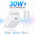 Anker 30W Fast Charger Set – Ultra-Compact Wall Adapter with USB-C to USB-C Braided Cable, Foldable Plug & GaN Technology for Apple & More