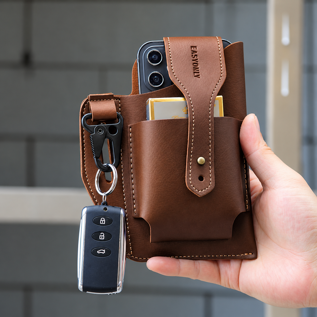 Men's Coffee/Brown Leather Belt Pouch & Mobile Phone Holster Bag
