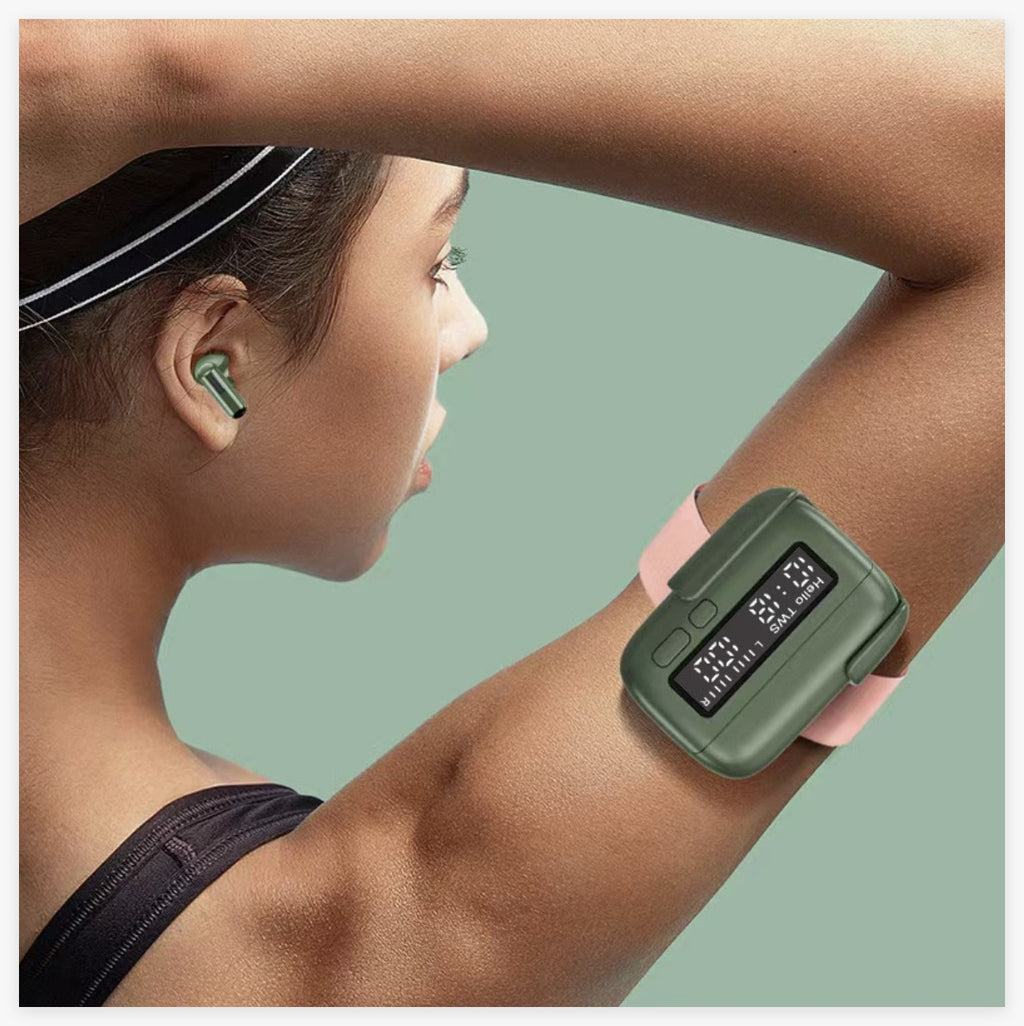 Multifunction TWS Wireless Earphones with Digital LED Clock Display – Portable Belt Clip Design, In-Ear Ergonomic Fit, Powerful Bass & Clear Voice Calling Stereo Earbuds