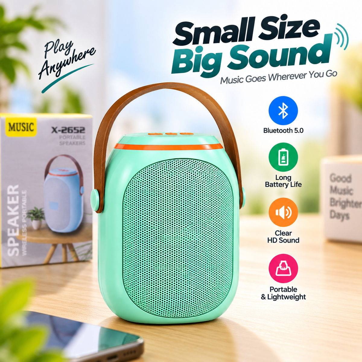 X-2652 Portable Wireless Bluetooth Speaker – Compact Mini Speaker with Powerful Clear Sound, Stylish Look & USB Charging for Home, Office & Travel