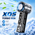 X05 Handheld High-Speed Turbo Cooling Fan – 3000mAh Battery, Ice Cooling Technology, 1-100 Stepless Speed Control, Digital LED Display & Transparent Design