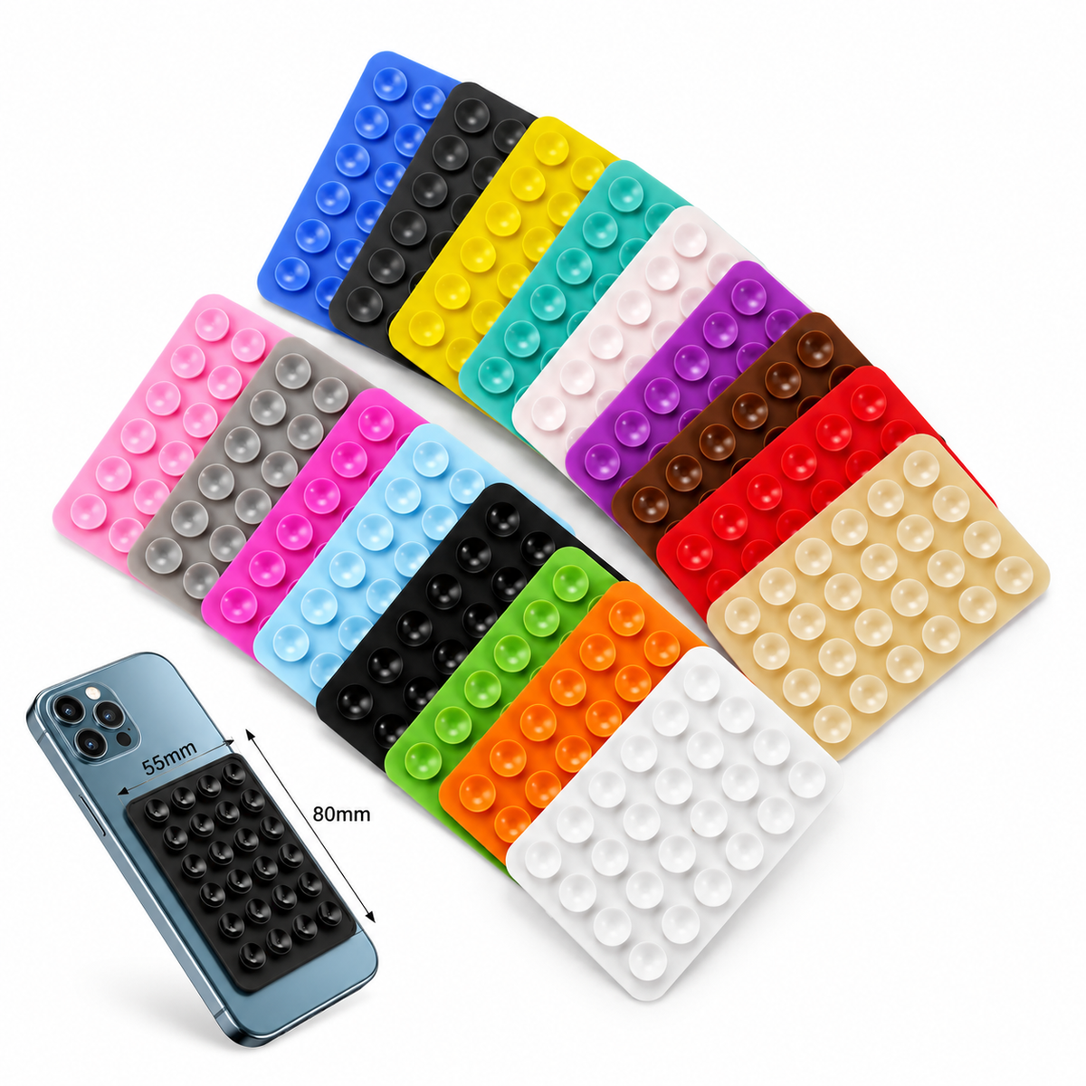 Silicone Suction Phone Case Mount – Adhesive Anti-Slip Mobile Phone Holder for iPhone & Android, Hands-Free Mirror Mount for Vlogging, Selfies & Fidget Toy (8x5.5cm)