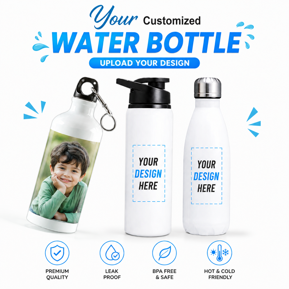 Customizable 500ml White Aluminum Water Bottle – Lightweight Glossy Finish Personalized Sports Bottle with Carton Box