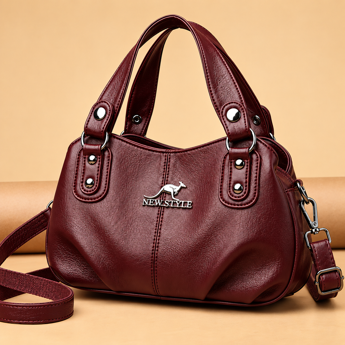 Premium Multi-Compartment Designer Handbag - Maroon