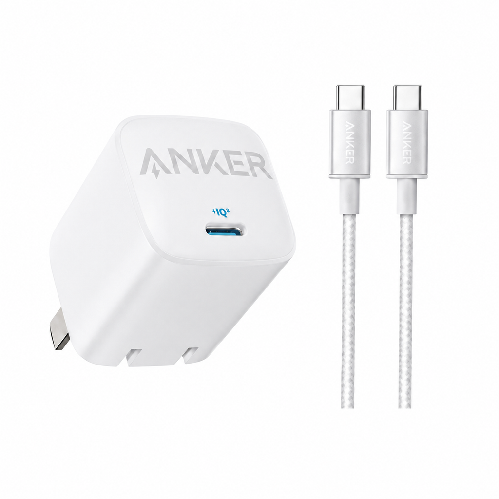 Anker 30W Fast Charger Set – Ultra-Compact Wall Adapter with USB-C to USB-C Braided Cable, Foldable Plug & GaN Technology for Apple & More