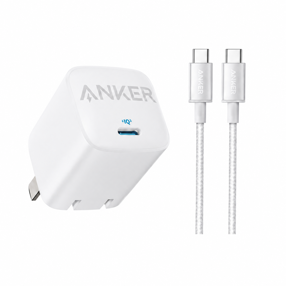Anker 30W Fast Charger Set – Ultra-Compact Wall Adapter with USB-C to USB-C Braided Cable, Foldable Plug & GaN Technology for Apple & More