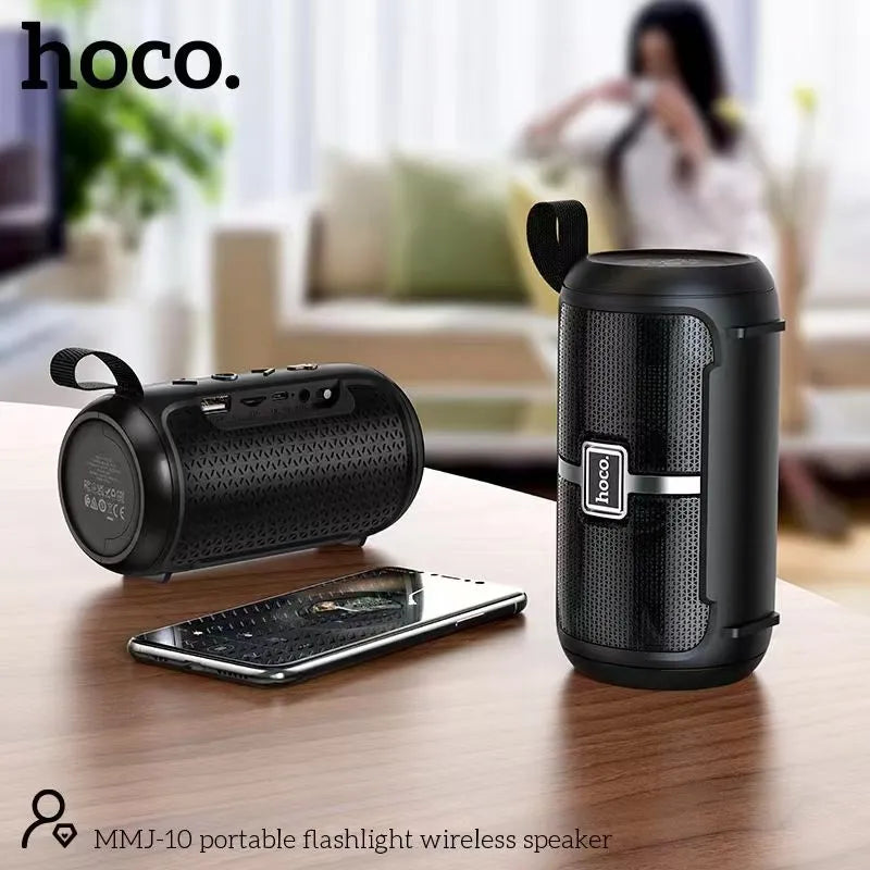 Hoco MMJ10 Portable Flashlight Wireless Bluetooth Speaker – Built-in LED Torch, 1200mAh Battery, TF, USB & FM Radio Support