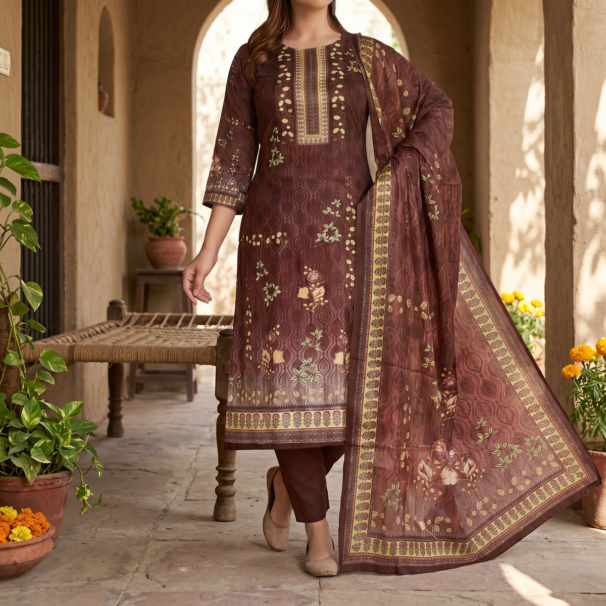 MALHAR 100% Premium cotton lawn digital printed 3 Piece