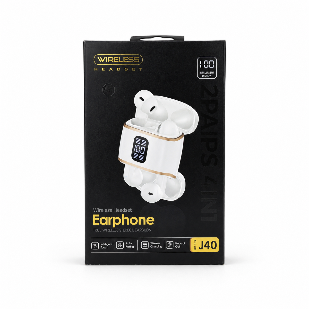 J40 4-in-1 True Wireless Earbuds – Bluetooth 5.4 TWS with Dual-Side Charging Case, Smart LED Display, Active Noise Cancellation & IPX5 Waterproof