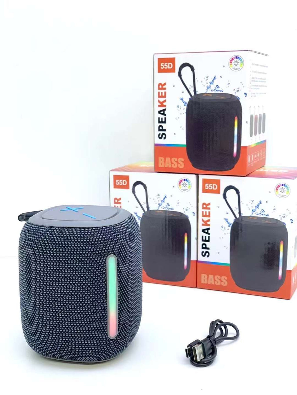 BS-55D Portable Wireless Bluetooth Speaker – Stereo Bass Sound, BT 5.3, RGB Lighting with 10 Modes, FM Radio, TF/AUX/USB & 1500mAh Battery for Indoor & Outdoor