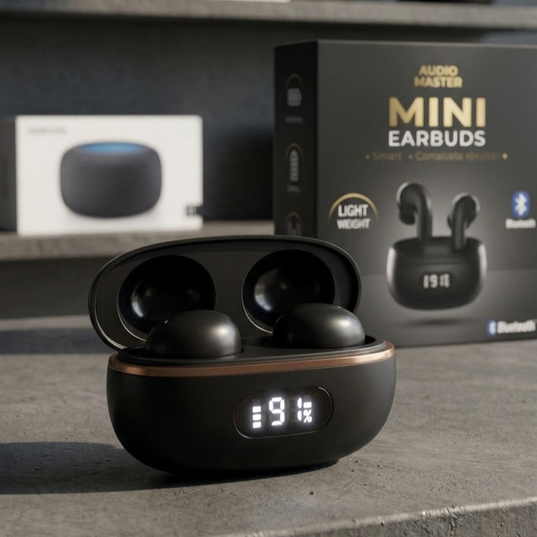 HnB Y17 Mini True Wireless Earbuds – Ultra-Compact In-Ear TWS with Matte Black Finish, Digital LED Battery Display & 20H Playtime
