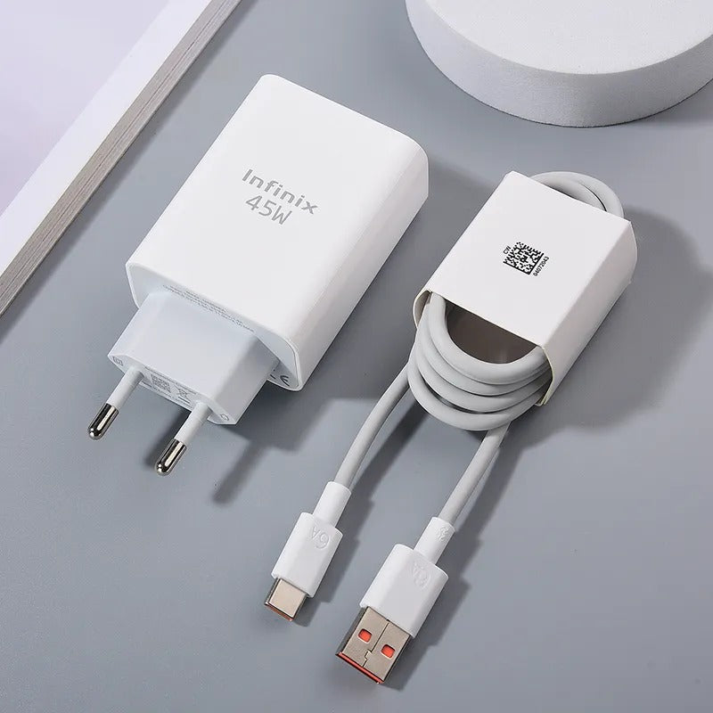 Infinix 45W Charger Power Adapter Box USB Type C Cable