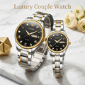 Olevs 5563 Couple Watch tow tone chain (black dial)