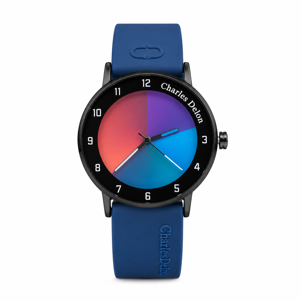 Charles Delon Waterproof Color-Changing Dial Watch for Him & Her – Unisex Blue Silicone Strap Gradient Dial Wristwatch