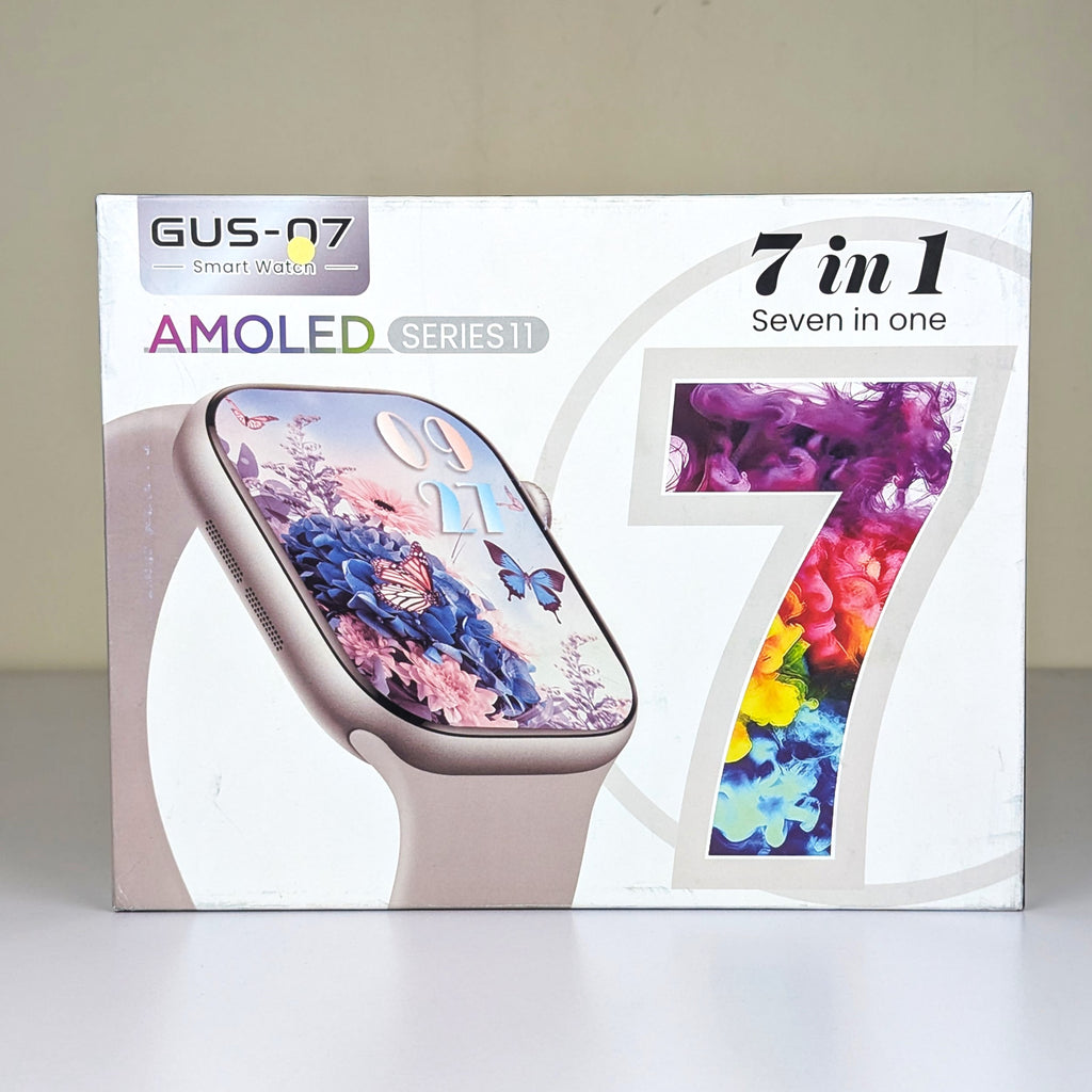 GUS-07 Series 11 AMOLED Smartwatch (7-in-1 Combo) – Vibrant Display, 7 Interchangeable Premium Straps (Silicon, Ocean, Fabric), Bluetooth Notifications & Comprehensive Health Trackers