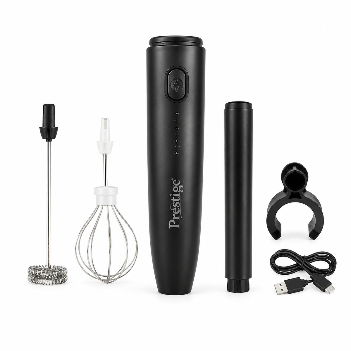 Prestige Mukt 2-in-1 Rechargeable Coffee Foamer & Milk Frother – 3-Speed Wireless Electric Handheld Whisk with Stand & Type-C Charging for Coffee, Eggs & Shakes