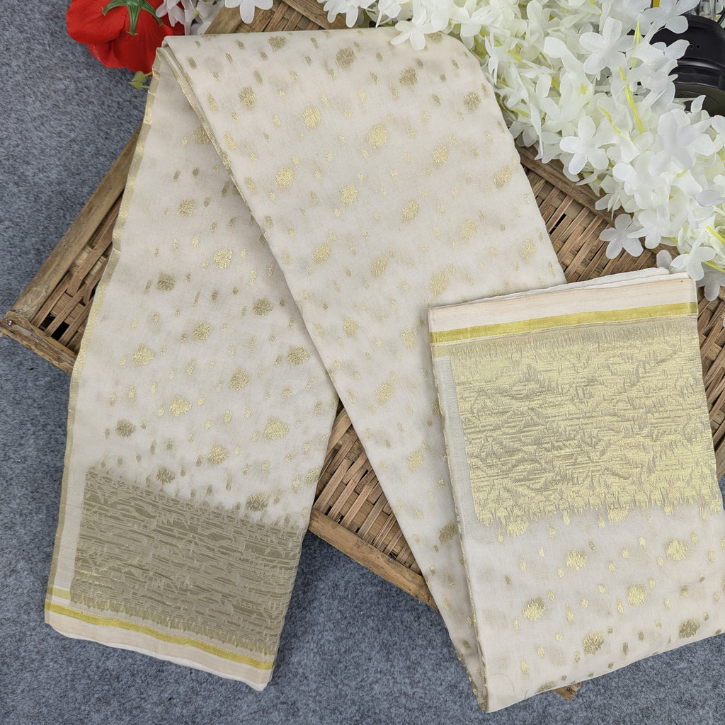 Half Silk Jamdani Saree (Off-White, Red, Purple, Lemon, Light Purple)