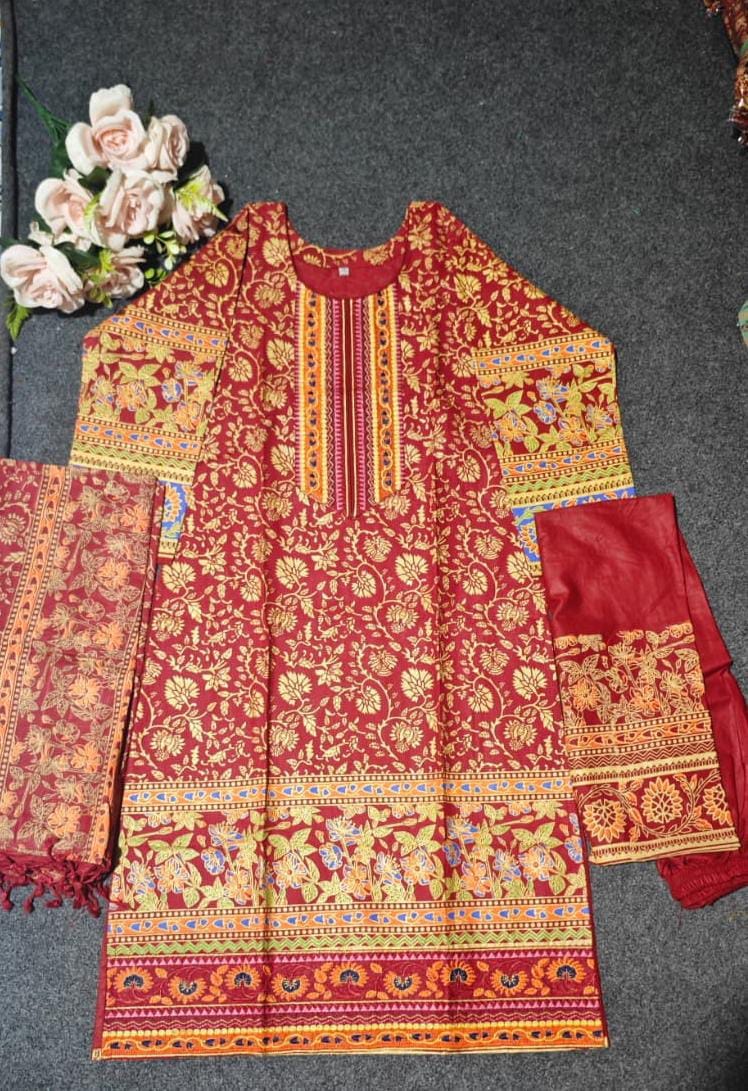 Premium Cotton Block and Digital Print Three-Piece Set