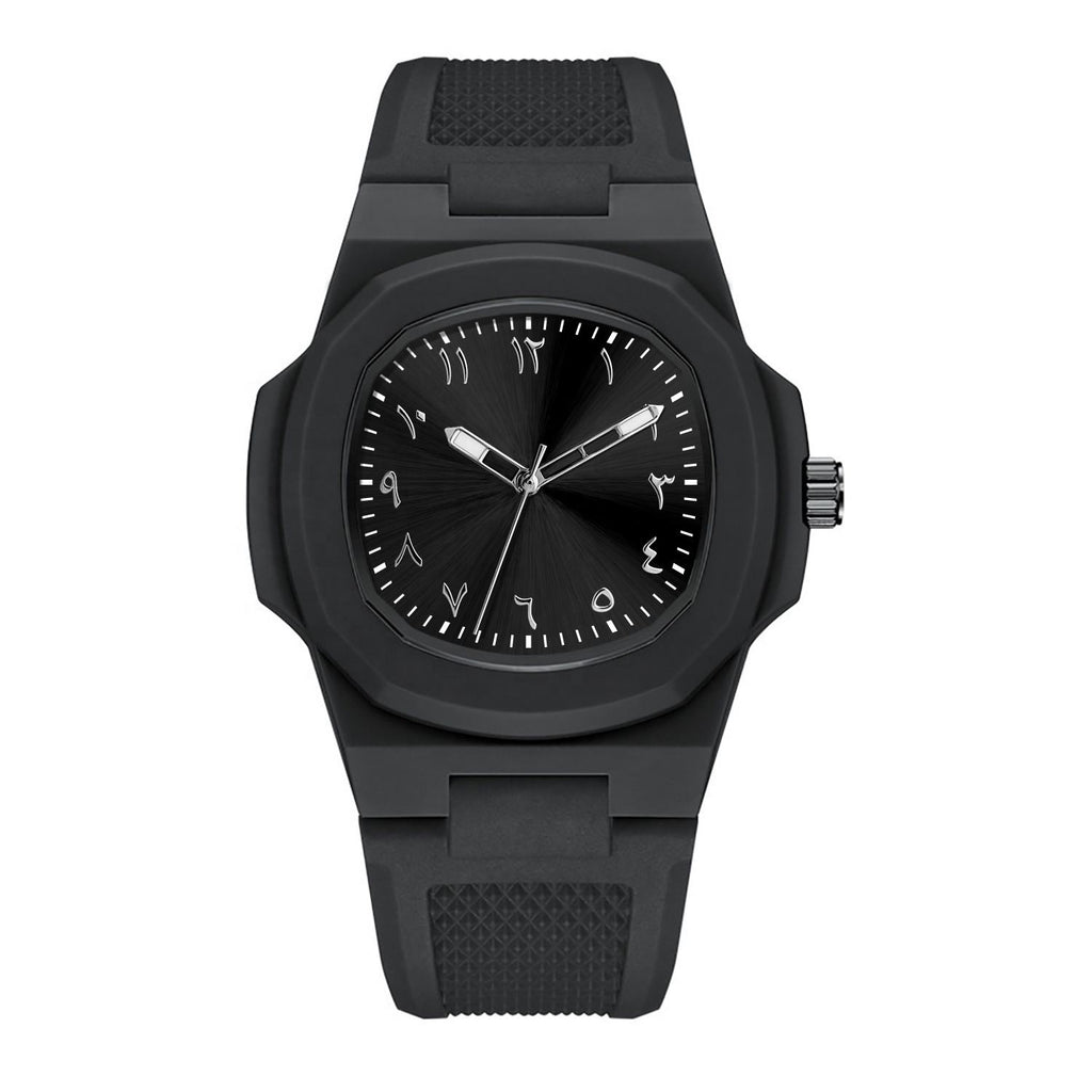 Custom Logo Arabic Dial Square Quartz Wristwatch – Luminous, Waterproof, Silicone Strap
