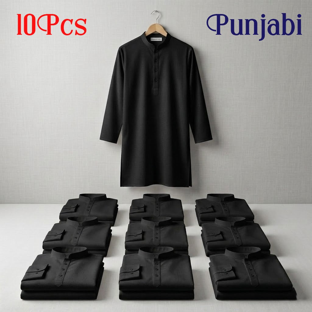 10 Pcs Black Solid Punjabi Combo