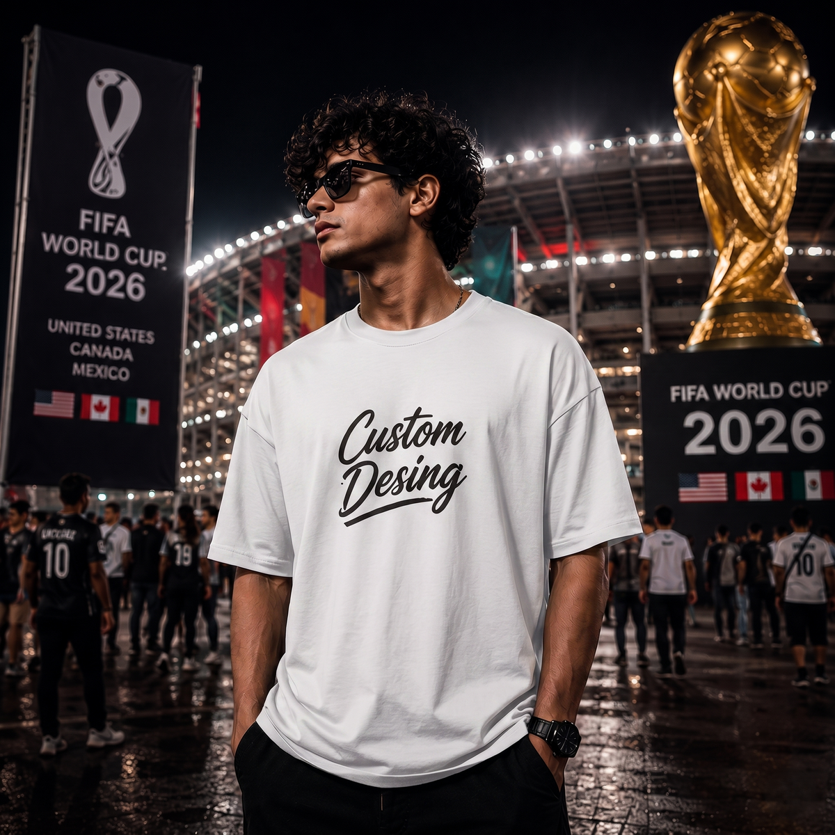 FIFA World Cup Special: 100% Cotton Custom Drop-Shoulder T-Shirt (Customize With Your Own Design) White