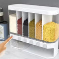 6-in-1 Wall Mounted Grain & Rice Dispenser – 10kg Multi-Grid Airtight Food Storage Container with Press Button for Kitchen Organization