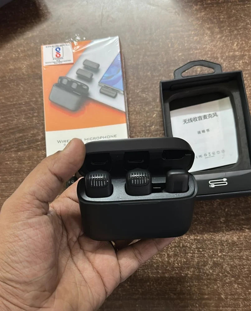 J13 Wireless Lavalier Microphone with Charging Case (Type-C) – Plug & Play, 3-Step Noise Cancellation, 20M Range, Clear Timbre Audio for Vlogging, Podcasting & Interviews