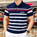 Premium Stylish Striped Sports Polo T-Shirt (Men's Solid Navy Blue & Striped Pol
