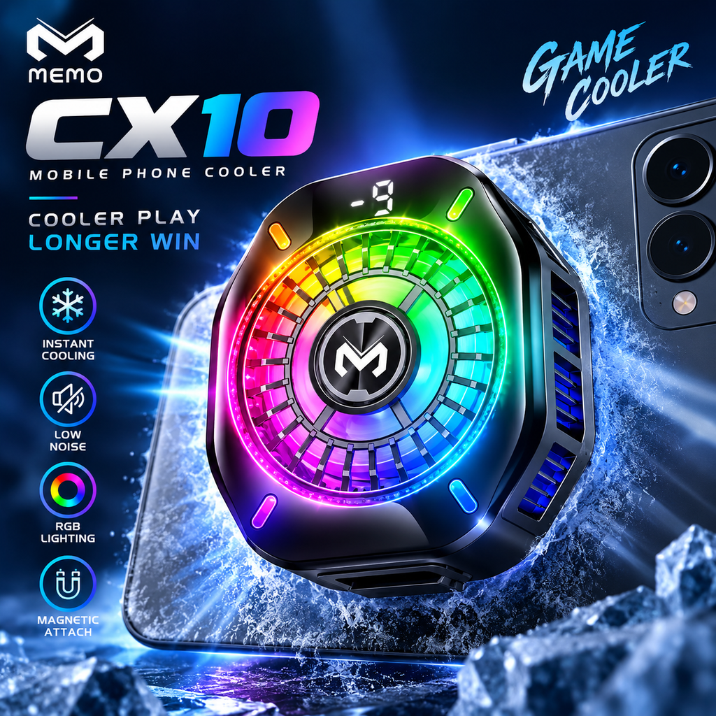 Memo CX10 Magnetic RGB Mobile Phone Cooler – Advanced Semiconductor Refrigeration, Fast 5000 RPM Silent Fan, Dual Magnetic & Clip-on Design, 10W-11W Cooling Power & Lightweight Portability