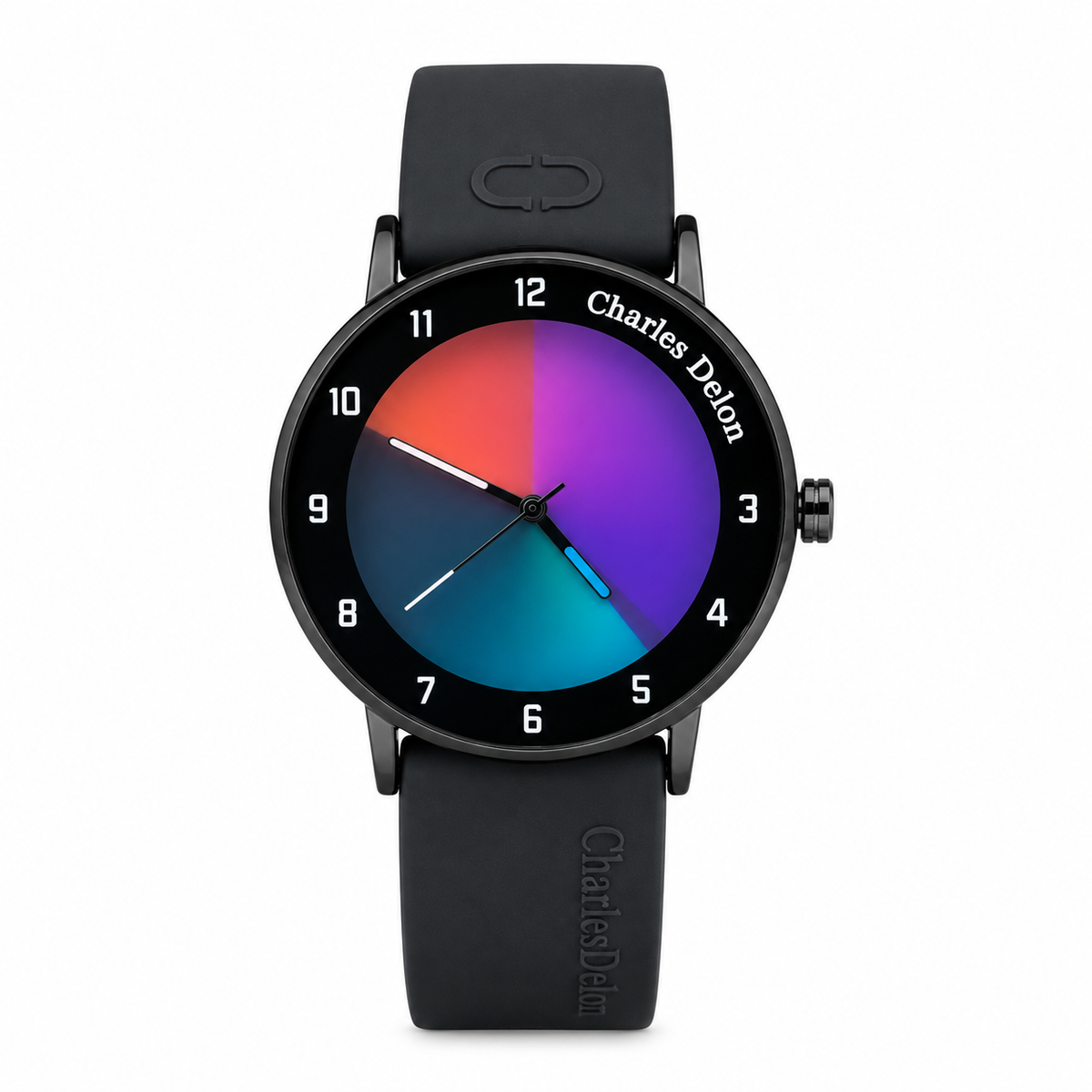 Charles Delon Waterproof Color-Changing Dial Watch for Him & Her – Unisex Black Silicone Strap Gradient Dial Wristwatch