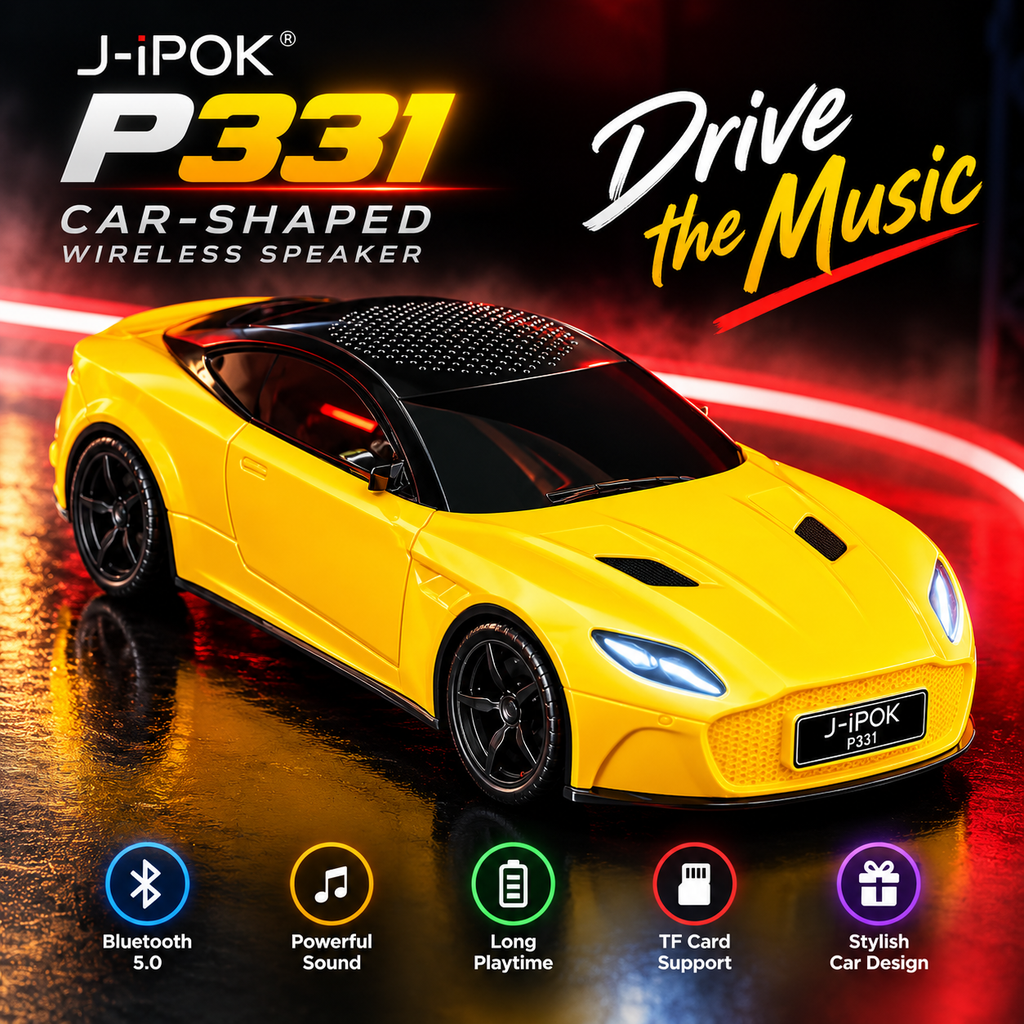 J-iPOK P331 Car-Shaped Wireless Speaker – 5W Portable Bluetooth Speaker with Deep Bass, 800mAh Battery, TWS & Unique Car Design