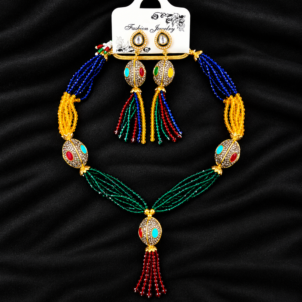 Premium Multicolor Turkish Crystal and Antique Ball Necklace Set