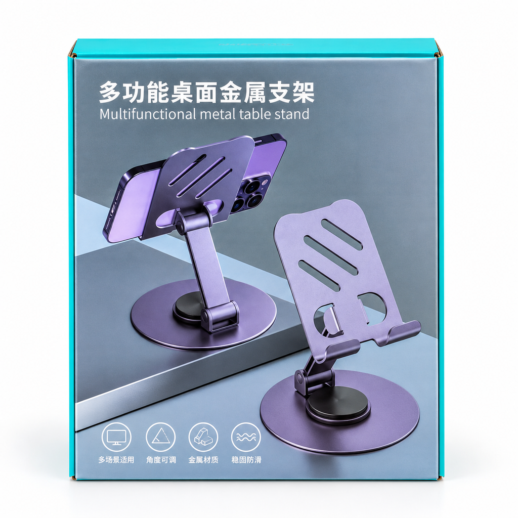 360° Rotatable Desktop Phone & Tablet Holder Stand – Foldable Aluminum Alloy Adjustable Mount with Anti-Slip Rubber Base for 4.7" to 13" Devices