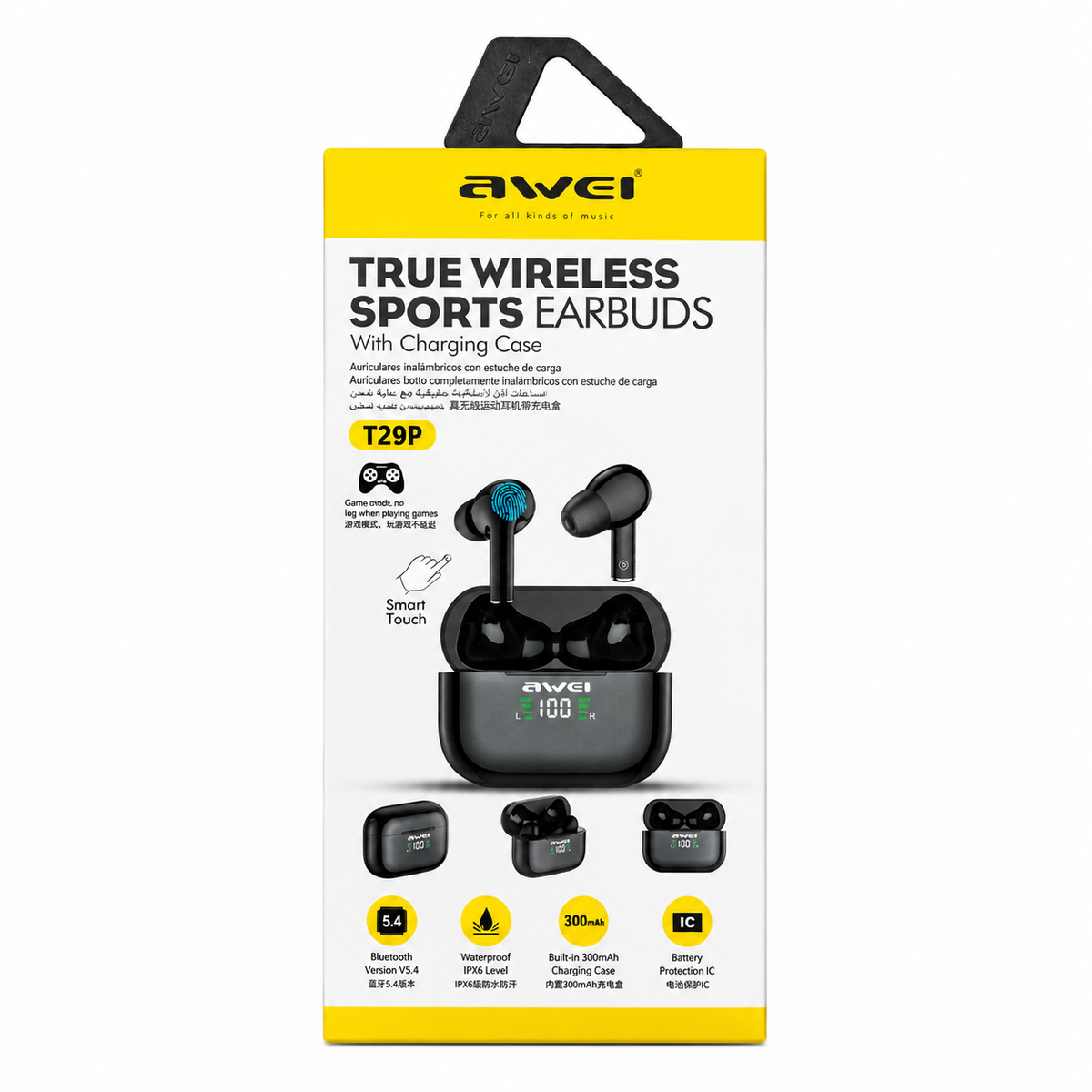 Awei T29P ANC Gaming True Wireless Earbuds – Bluetooth 6.0 Low Latency Earphones with Active Noise Cancellation, LED Charging Display & IPX6 Waterproof