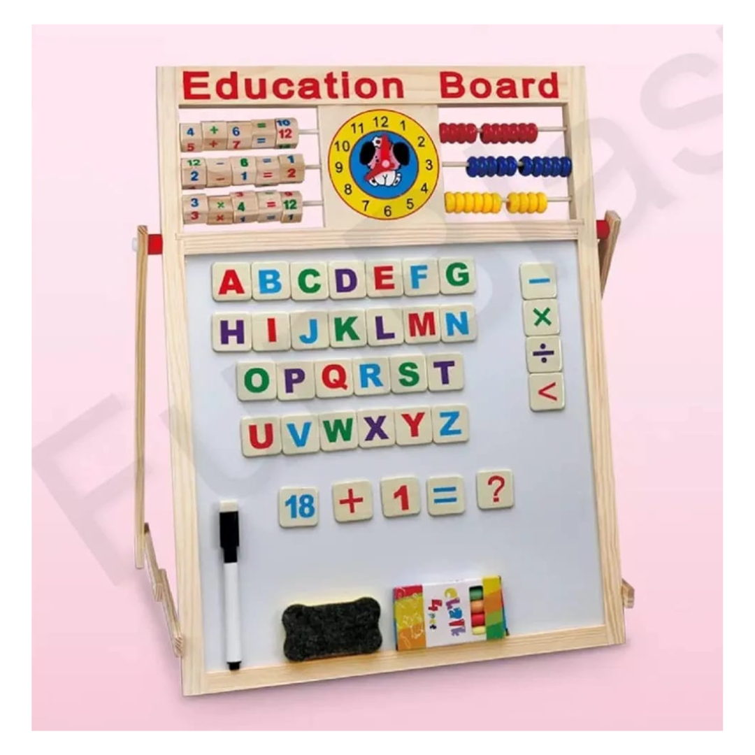 Educational Learning Multipurpose Double-Sided Magnetic Wooden Writing, Drawing Board (Whiteboard + Blackboard)