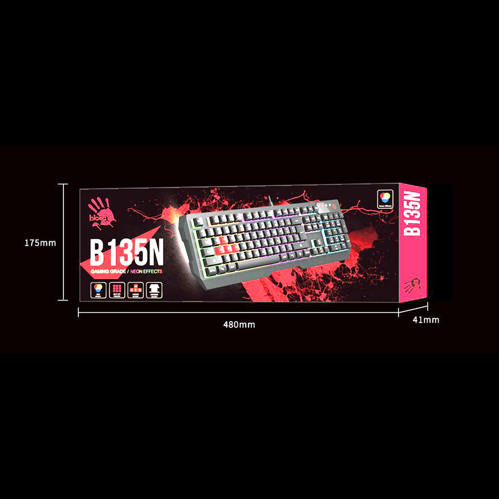 Bloody S510N Pudding Black Neon Gaming Keyboard – 1000Hz Polling Rate, 1ms Key Response, Adjustable Neon Backlit, Double Water-Resistant & Screw-Enhanced Space-Bar