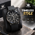 Olevs Men’s Skeleton Dial Sports Wristwatch – Bold Dark Metallic Luxury Timepiece with Perforated Black Silicone Strap, Chronograph-Style Push Buttons & Premium Casual Design