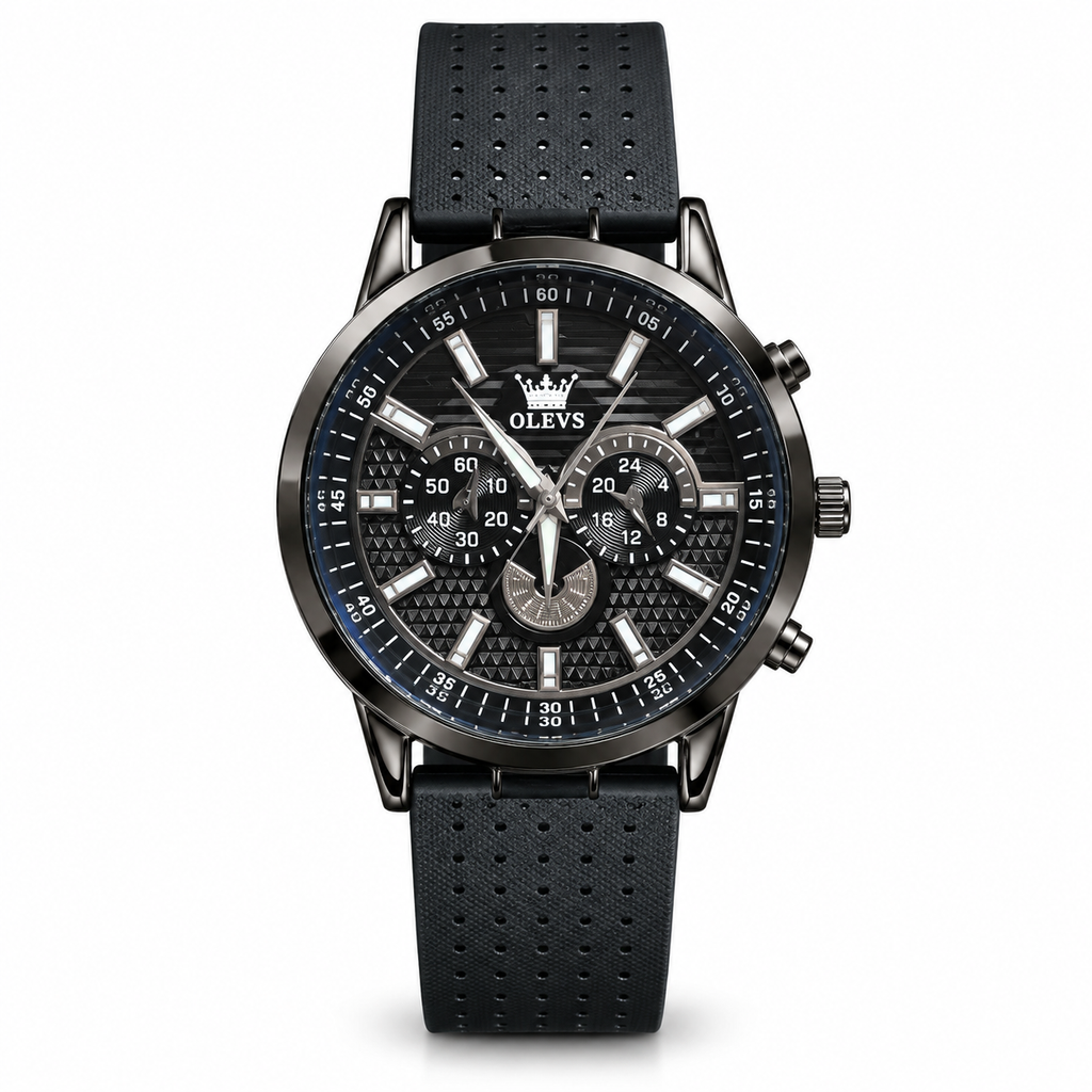 The Ultimate Gentleman's 4-in-1 Essentials Combo(2) – Olevs Skeleton Wrist Watch, Automatic Leather Belt, Wayfarer Sunglasses & Classic Long Wallet Set for Men