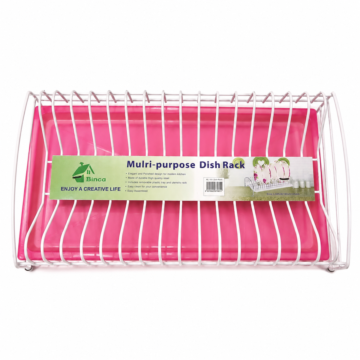 Binca Multi-Purpose Dish Rack – Elegant Steel Kitchen Dish Drainer with Removable Plastic Tray & Utensils Holder
