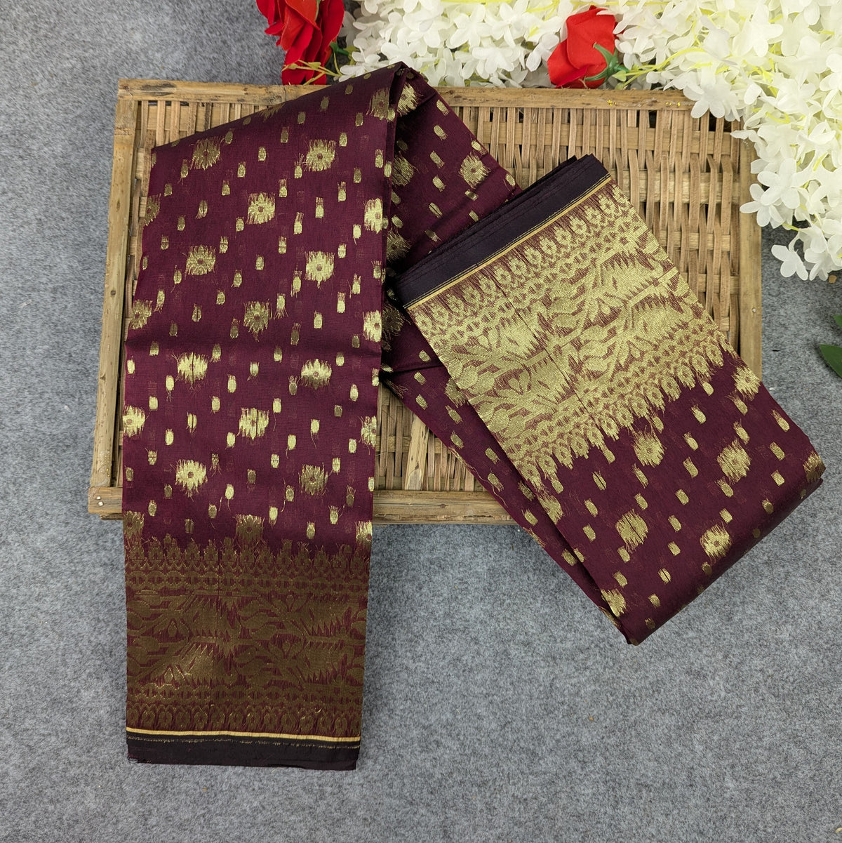 Half Silk Jamdani Saree (Black, Green, Pink,  Lavender, Maroon )