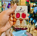 Premium Ruby Pink & Wine Stone Kundan Jhumka Earrings (Ruby Pink & Wine Kundan Jhumka Earrings)