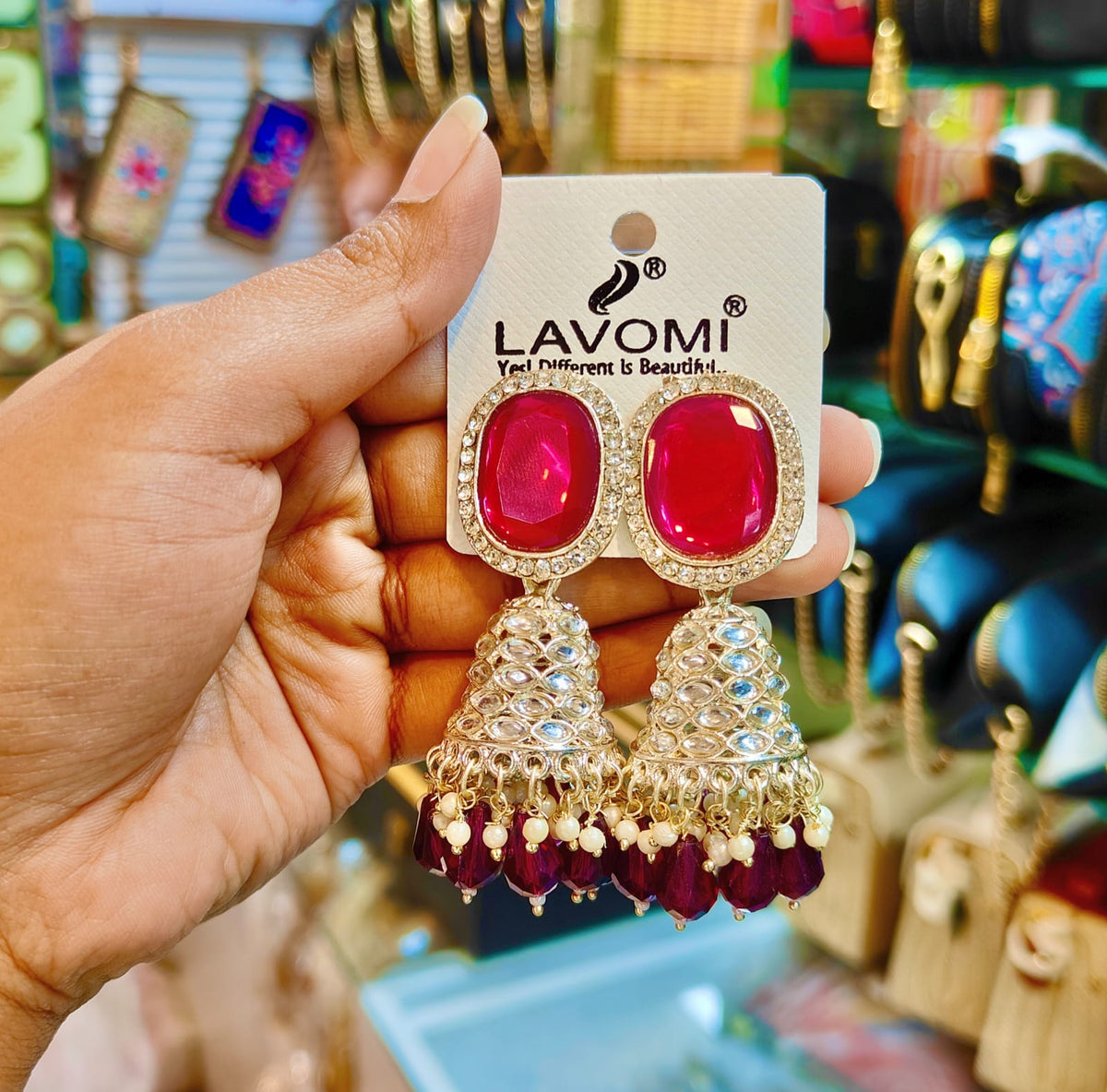 Premium Ruby Pink & Wine Stone Kundan Jhumka Earrings (Ruby Pink & Wine Kundan Jhumka Earrings)