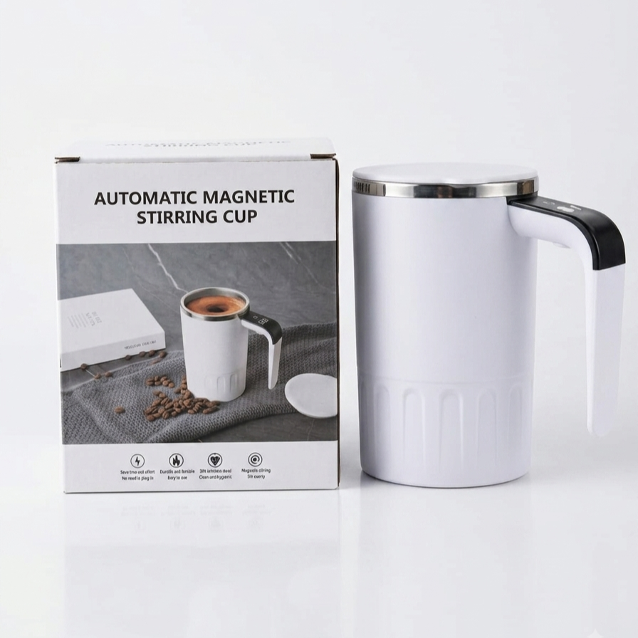 Automatic Magnetic Stirring Cup – Self-Mixing Stainless Steel Coffee Mug with One-Touch Button for Milk, Tea, Protein Shake & Juice