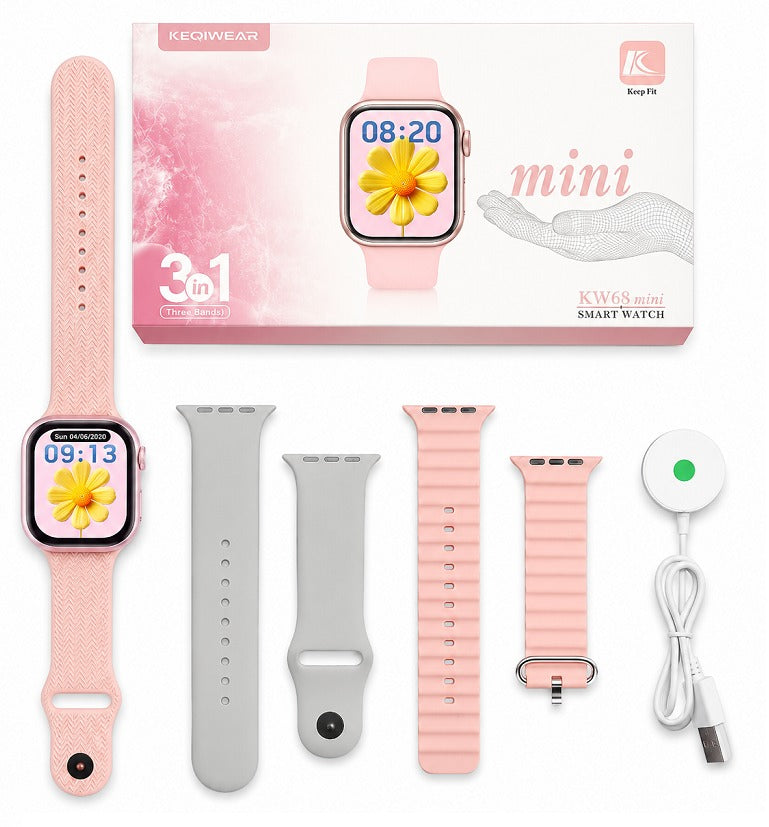 KW68 Mini ladies Smartwatch with Bluetooth Call & 3 Straps -