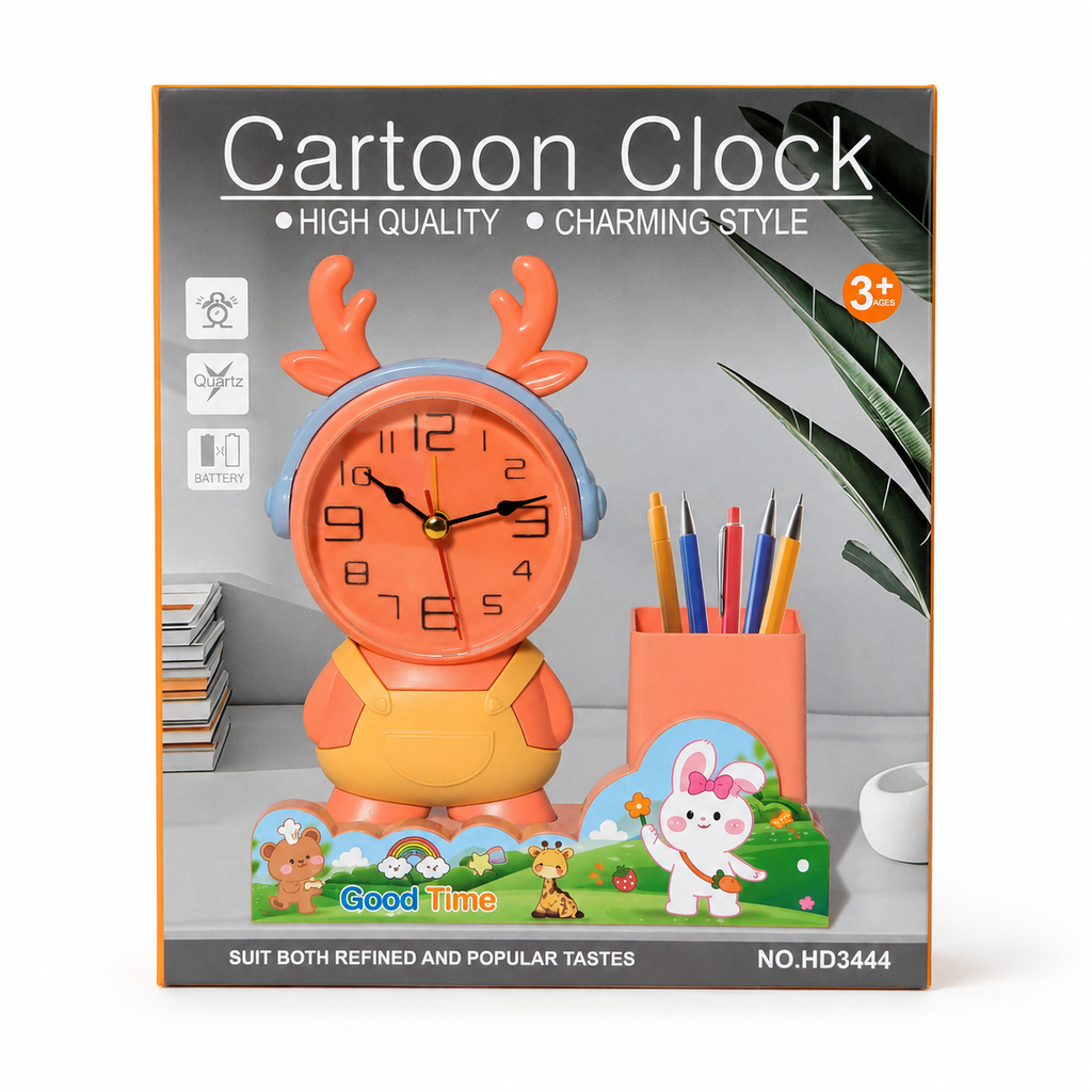 3 in 1 Table Lamp with Analog Clock & Pen Holder