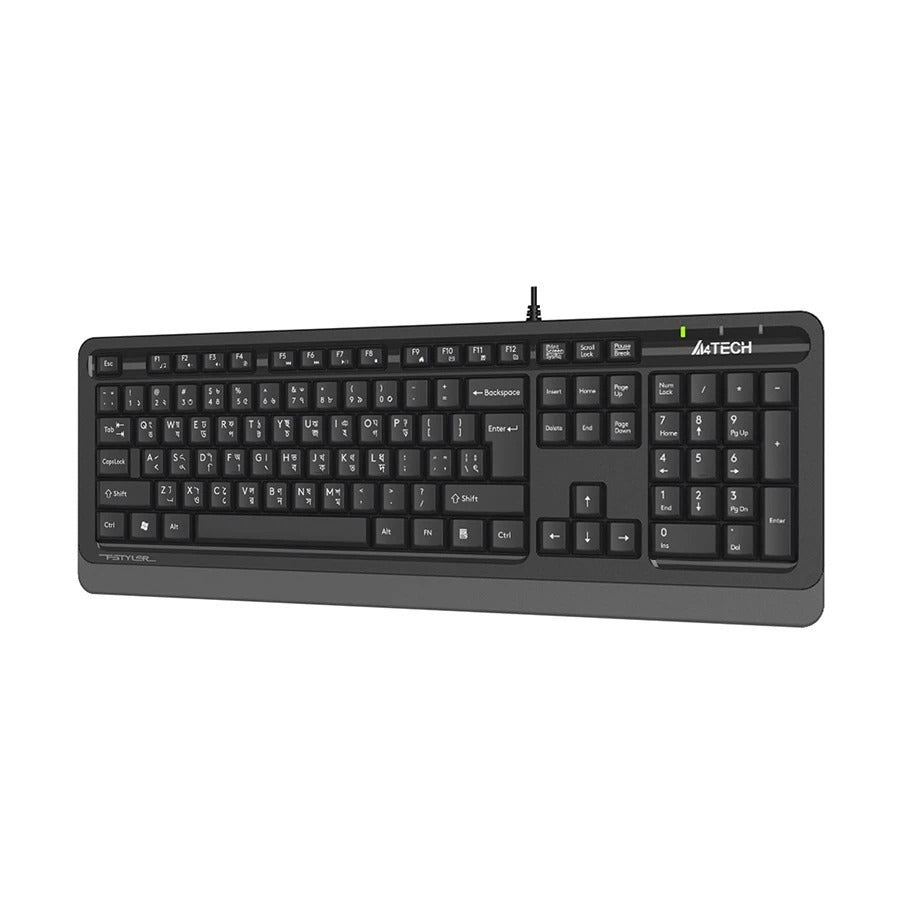 A4Tech FK10 Multimedia Comfort Keyboard – Sleek Round-Square Keycaps, 12 Hotkeys, Laser-Engraved Characters & Spill-Resistant Wired USB Keyboard