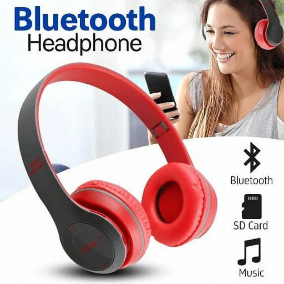 P47 Wireless Bluetooth Stereo Headphone – 40mm Driver Units, Dual Wired & Wireless Modes, Built-in FM Radio, TF Card Slot, 6H Playtime & Universal Compatibility for Gaming & Sports